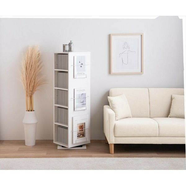 ブックシェルフ 幅36cm 回転式 5段タイプ 本棚 回転本棚 可動棚 ディスプレイラック マンガ収納 雑誌収納 収納棚 収納家具 スリム 省スペース シンプル おしゃれ かわいい リビング ワンルーム 1人暮らし