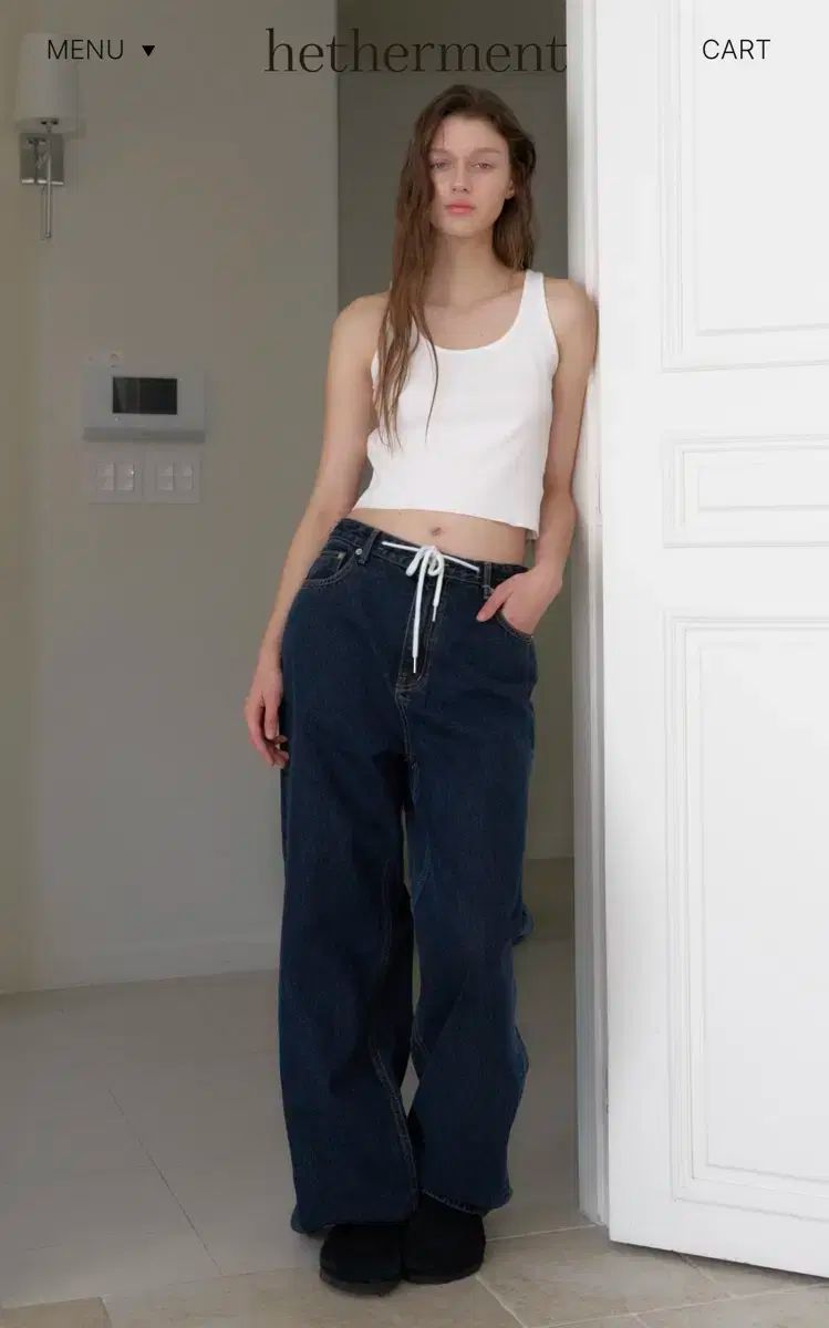 HETHERMENT 018 string drape denim deep blue