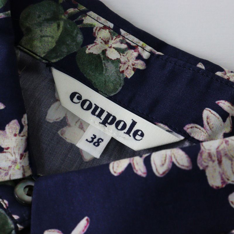 美品 クーポール COUPOLE リバティプリントシャツ/ネイビー 花柄 
