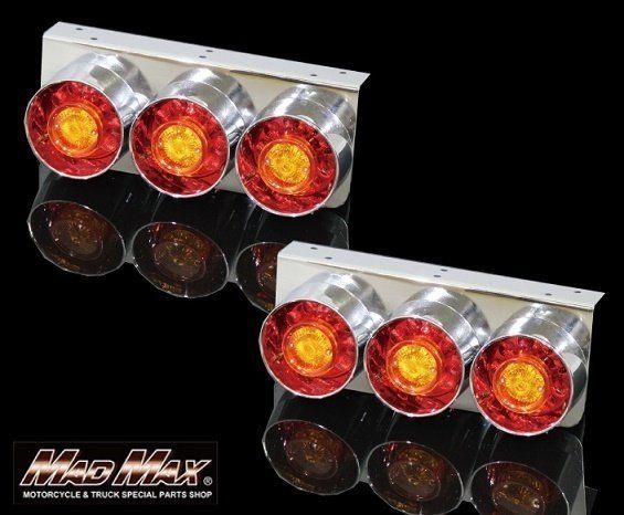 小 中型トラック用 LED 3連 丸型ロケット テールランプ レッド オレンジ 24V