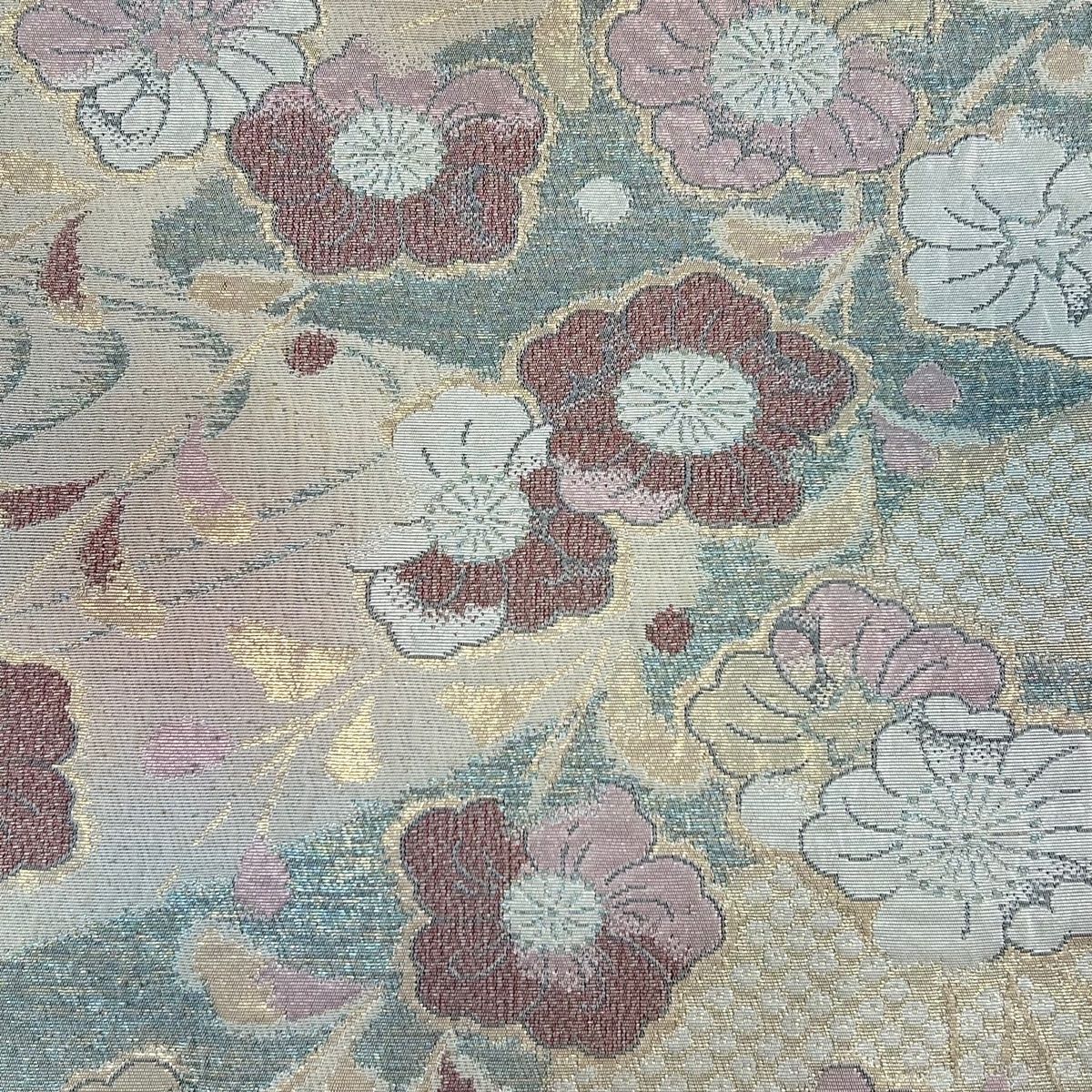 袋帯 美品 秀品 辻が花柄 流水 箔 ぼかし ベージュ 六通 正絹