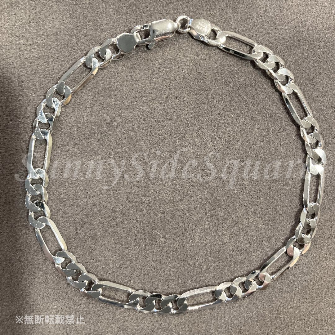SILVER925 ITALY製 ブレスレット フィガロチェーン 純銀 アクセサリー メンズ レディース ジュエリー ギフト ラグジュアリー