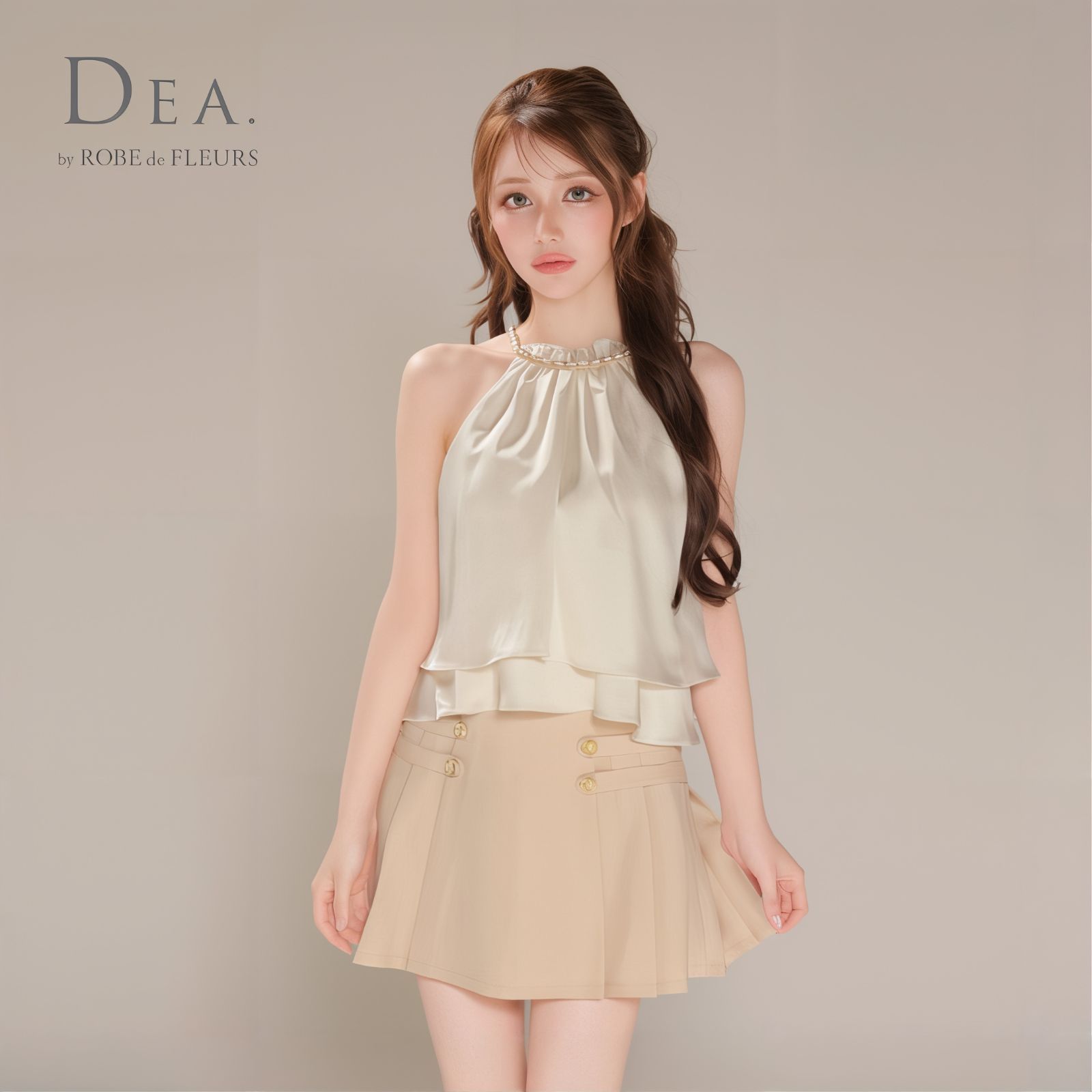 DEA. by ROBE de FLEURS ディアバイローブドフルール ミニドレス DE4216 シフォンレイヤードフリルセットアップフ ミニキャバドレス Ivory*Beige
