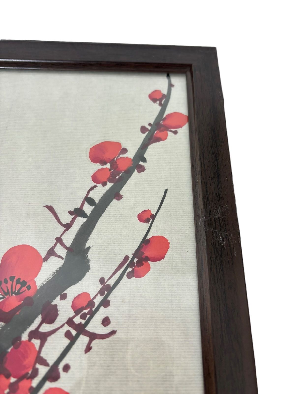 中国現地買付 水墨画【紅梅】額装 壁掛 絵画 色絵 民国 古美術
