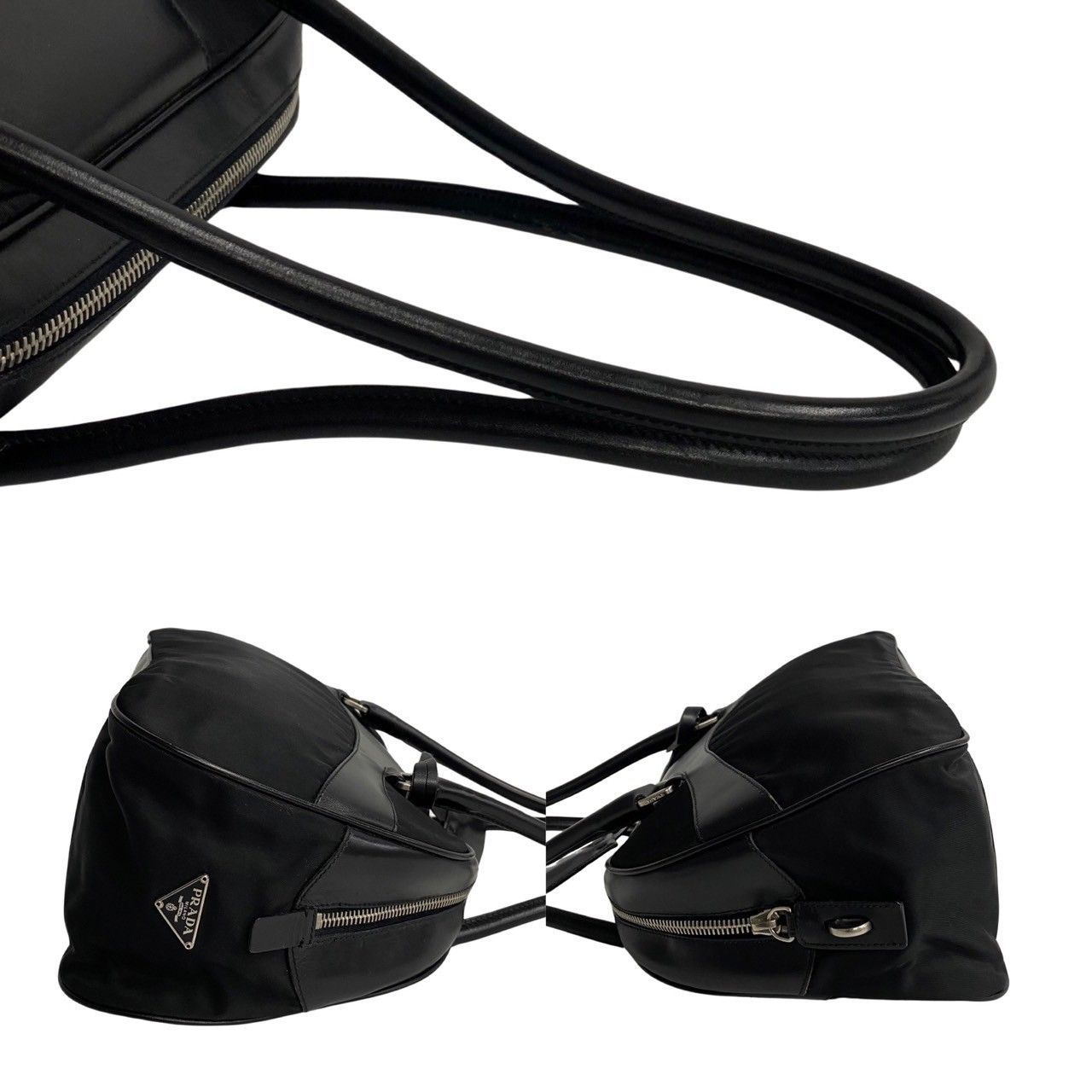 極 美品 保存袋付 PRADA プラダ 三角ロゴ 金具 レザー ナイロン