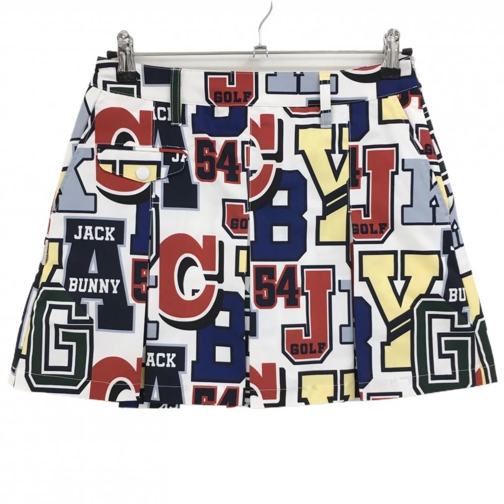 超美品】ジャックバニー スカート 白×マルチカラー 英字柄 ボックス