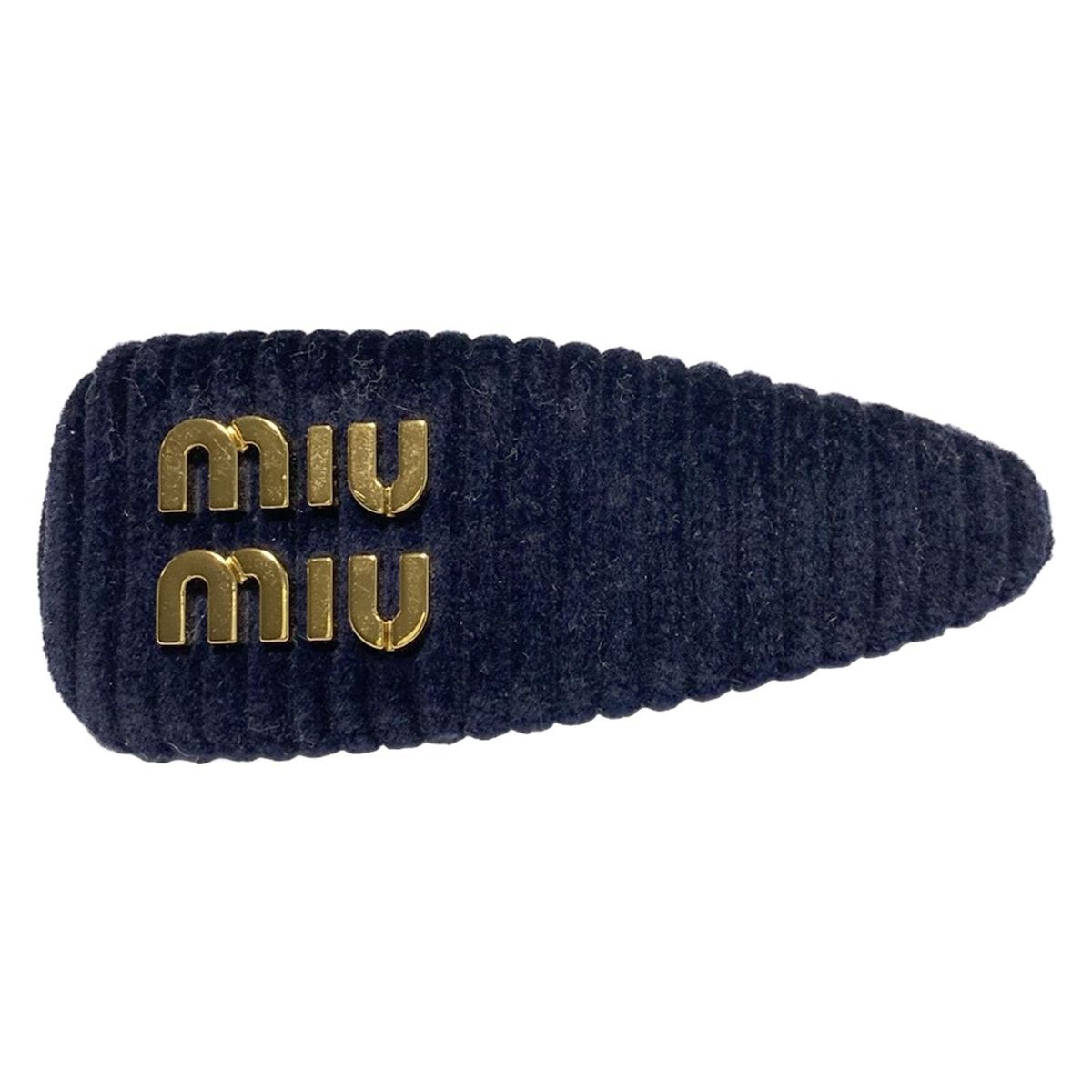 miumiu ミュウミュウ バレッタ - コットン ダークネイビー コーデュロイ ロゴ