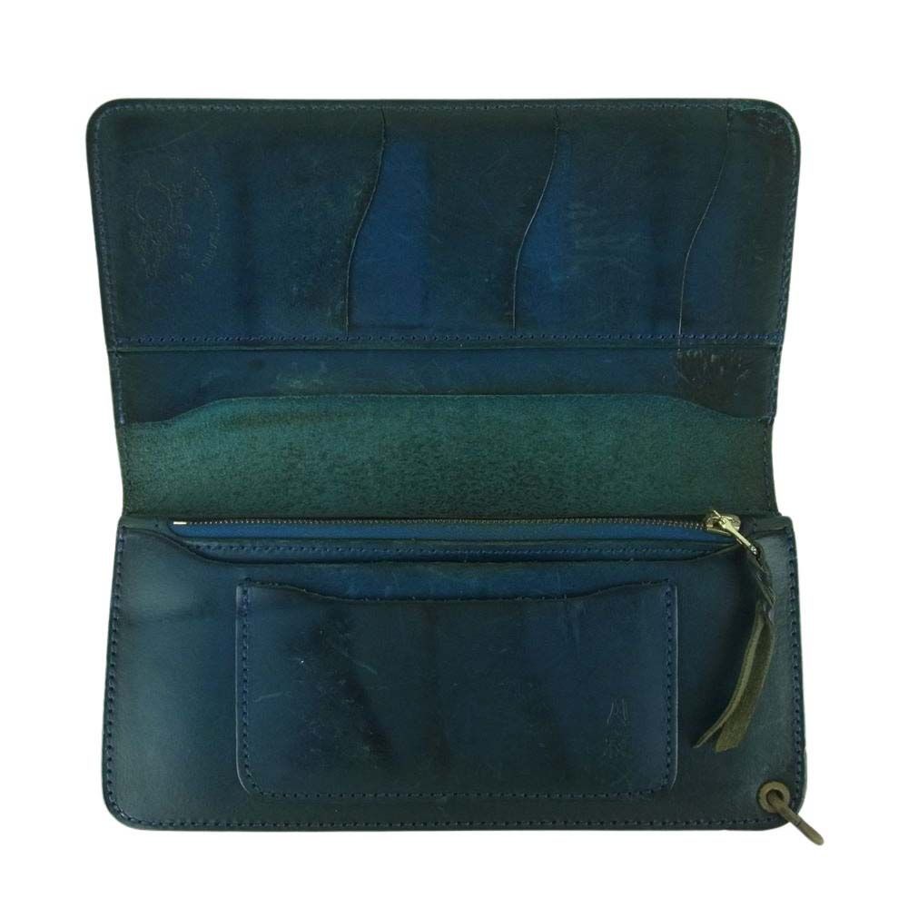 革蛸　長財布　ネイビー 美品 革蛸 長財布 二つ折り ロングウォレット 蛸魂 レザー