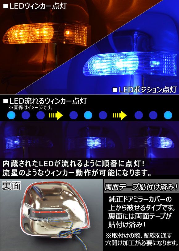 LEDウインカーランプ機能付き ドアミラーカバー トヨタ アルファード/ハイブリット 10系 前期 2002年05月〜2005年04月 入数：1セット(左右) AP-MRC-PREVIA LEDウインカーランプ機能付き ドアミラーカバー ミツビシ パジェロ V60
