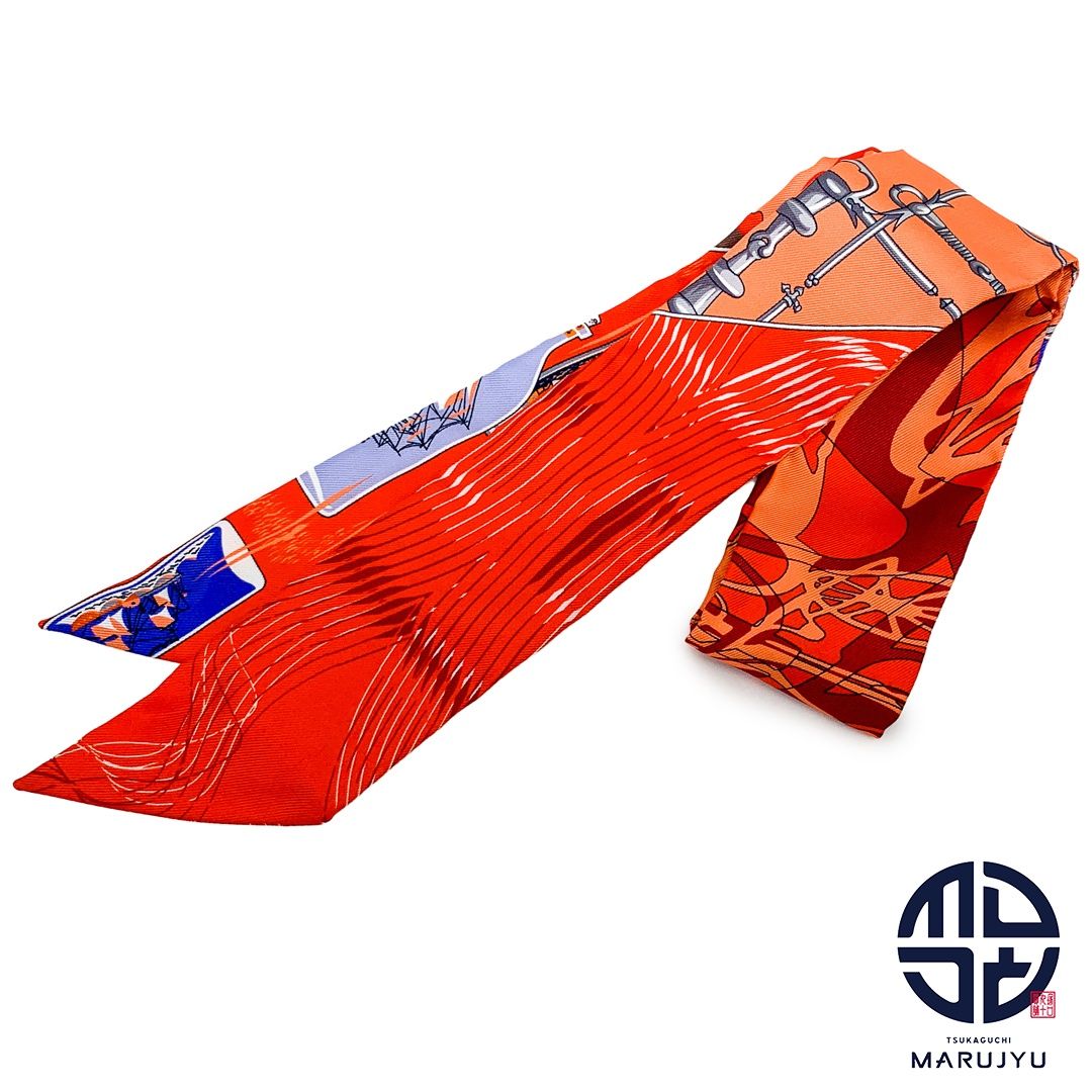 HERMES エルメス オレンジ系 カレーシュ ハミとボトル シルク