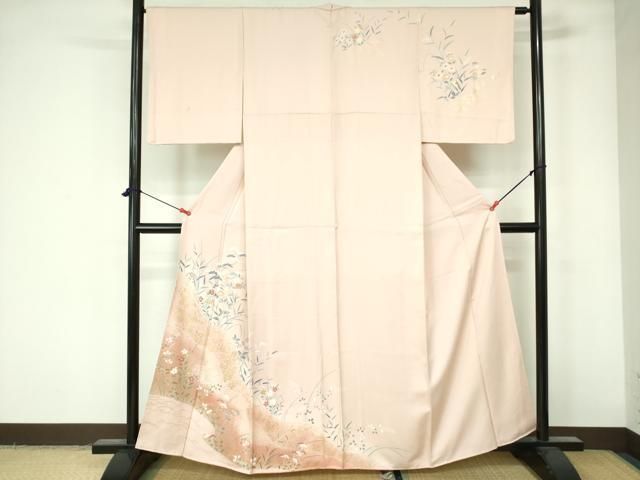 極上　訪問着　友禅　風景草花文　暈し染め　正絹　逸品 極上 訪問着 友禅 風景草花文 暈し染め 正絹 逸品