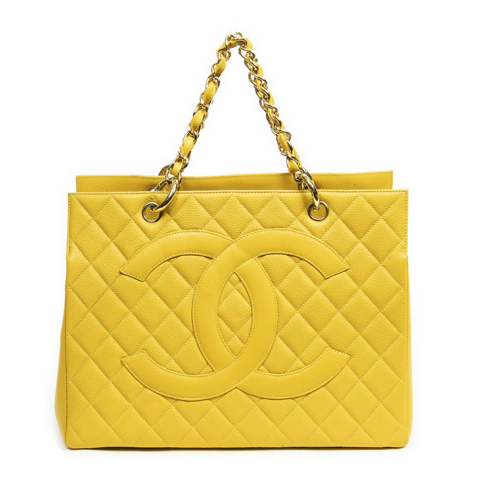 CHANEL シャネルGSTトートバッグ黄色マトラッセキャビアレザーA