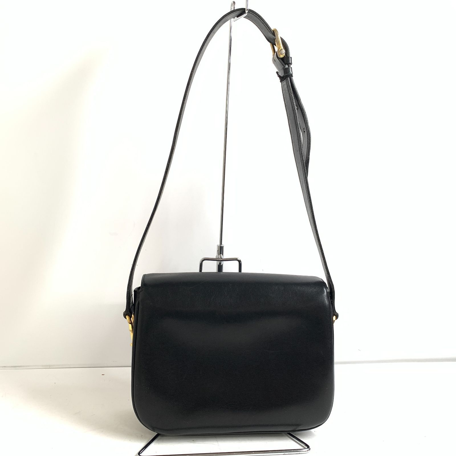 f001 C4 レア CELINE セリーヌ トリオンフ レザー ショルダーバッグ ゴールド金具 ヴィンテージ ブラック