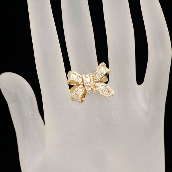 K18 ダイヤモンド リング リボン デザイン 0.1ct ホワイトゴールド WG