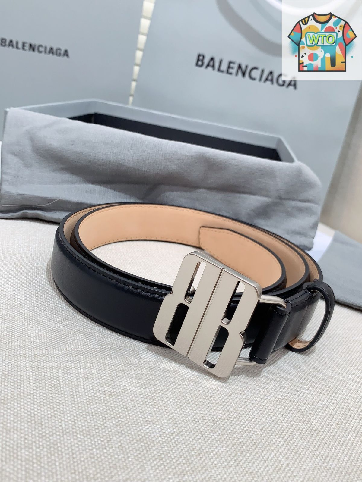 BALENCIAGA　革ベルト BALENCIAGA レザーベルト 3.5cm ロゴ入り | ミスターポーター