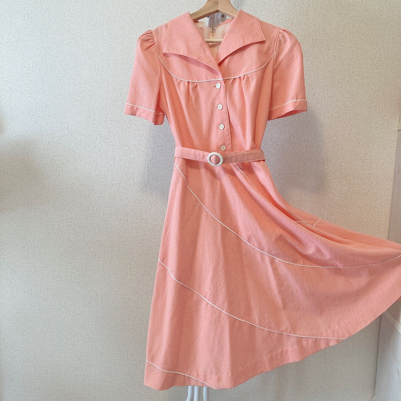vintage レーヨン ベロア ワンピース 昭和レトロ ヴィンテージ 昭和レトロ◇ヴィンテージワンピース 昭和40年代 70s 白襟