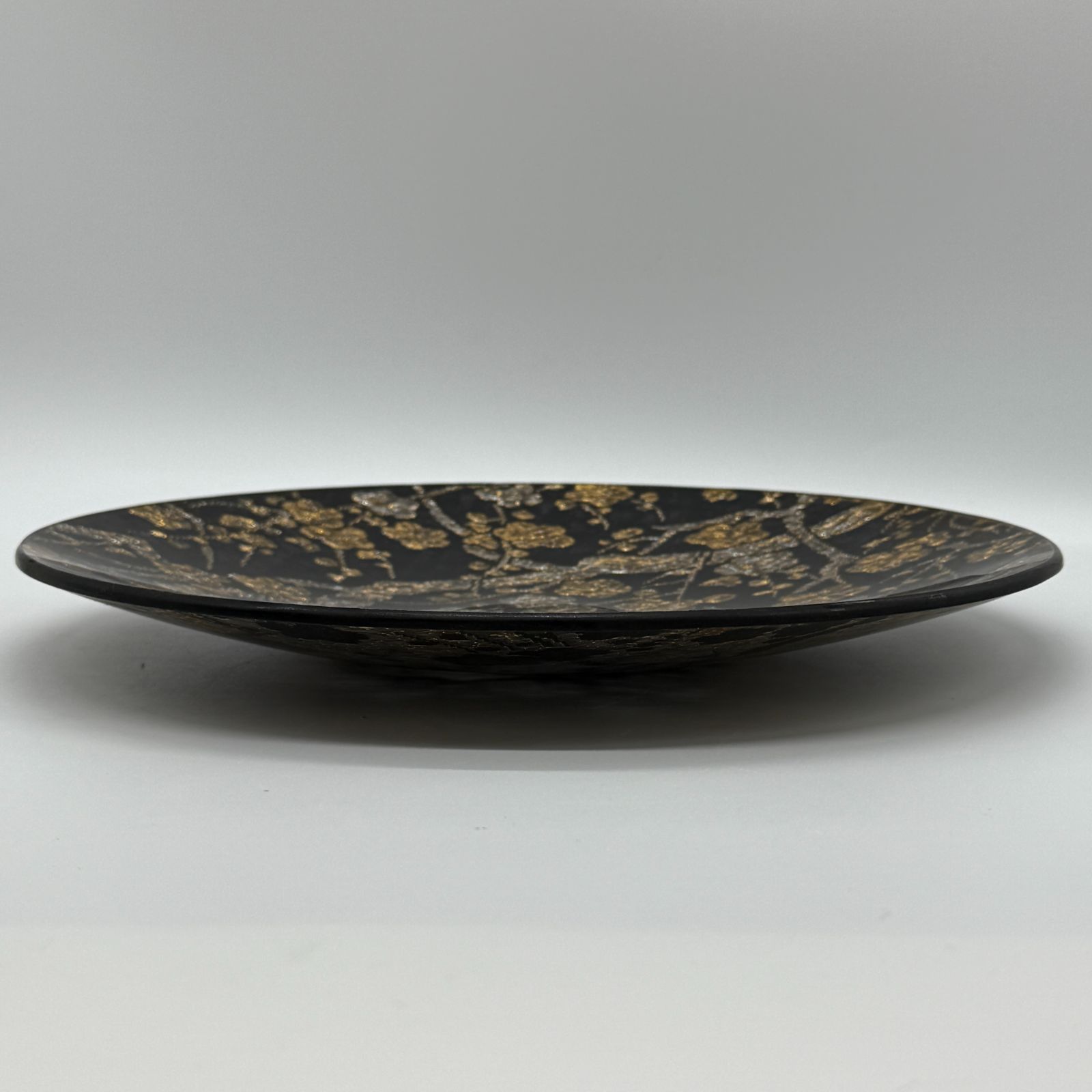 ぎやまん 飾り皿 枝梅金銀刺繍 ガラス皿 プレート 大皿 元箱無し 工芸