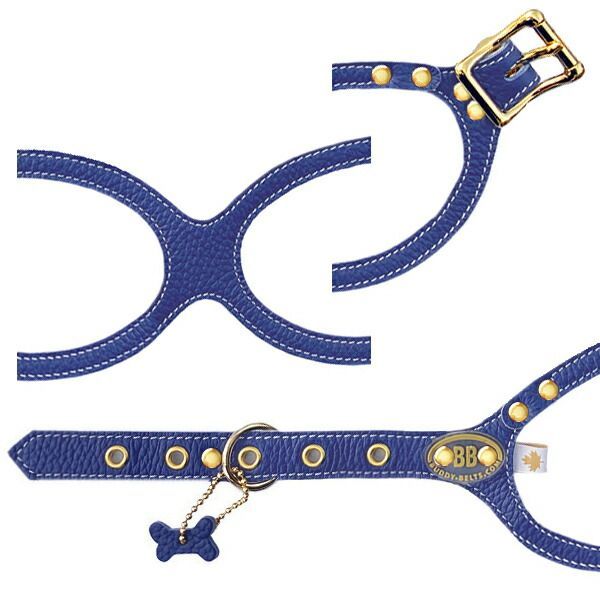 バディーベルト ハーネス 2号 エンブレムブルー スワロフスキークリスタル付 Emblem Blue 小型犬 ペット レザー 本革 BUDDYBELT バディベルト 犬用 胴輪 リングハーネス メガネハーネス ボディベルト バディーベルト正規輸入代理店 正規店
