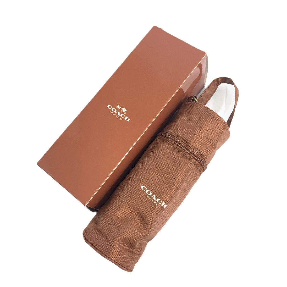 COACH コーチ ペットボトルホルダー ロゴ/ナイロン/ブラウン/箱付