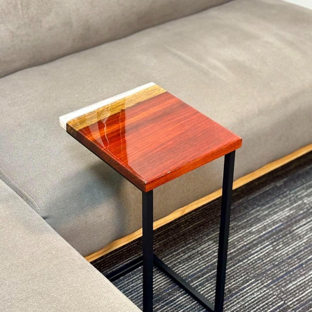 サイドテーブル レジン アイアン 木製 一枚板 おしゃれ コの字 ベッド