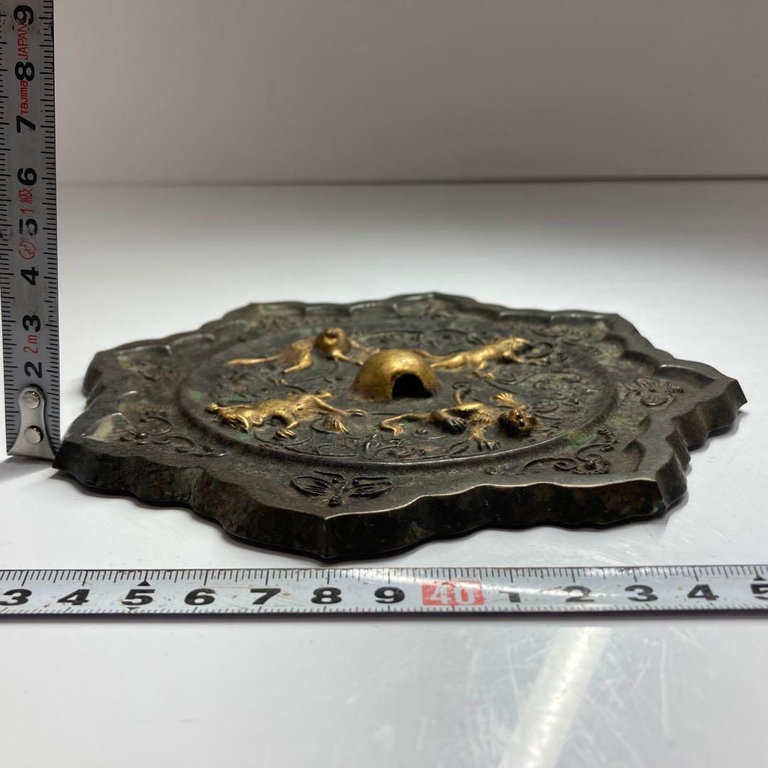 中国漢時代 四獣鏡 592g 横幅約17.5㎝ 東Y5-1120 2Fチヒチ