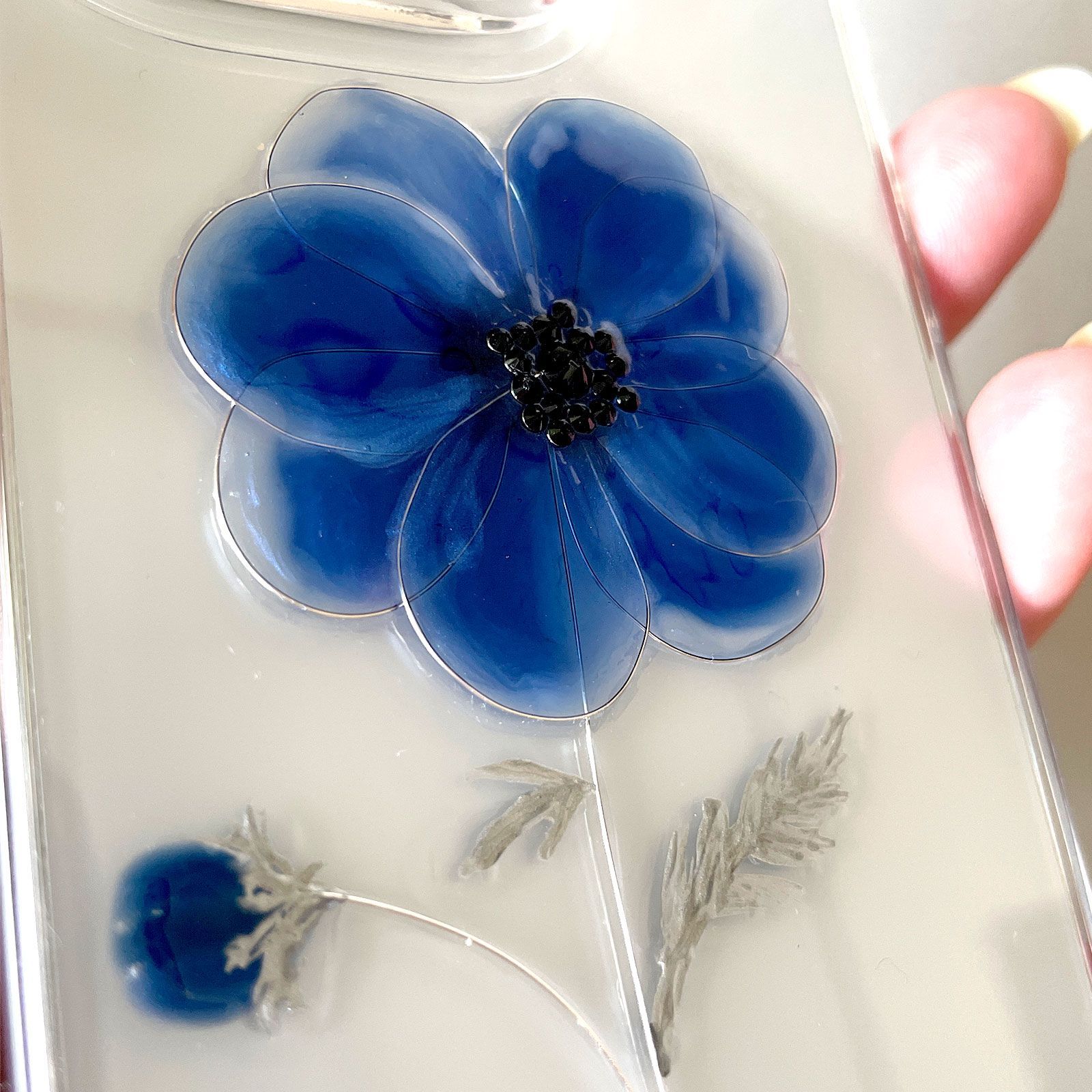 【mariaglace】iPhone11 Pro iPhoneXR アネモネ ブルーネイビー スマホケース クリアケース 全機種対応 1輪花 シンプル お花 透明 iPhoneXR アネモネ Pro 超美品 名入れ無料 NWT