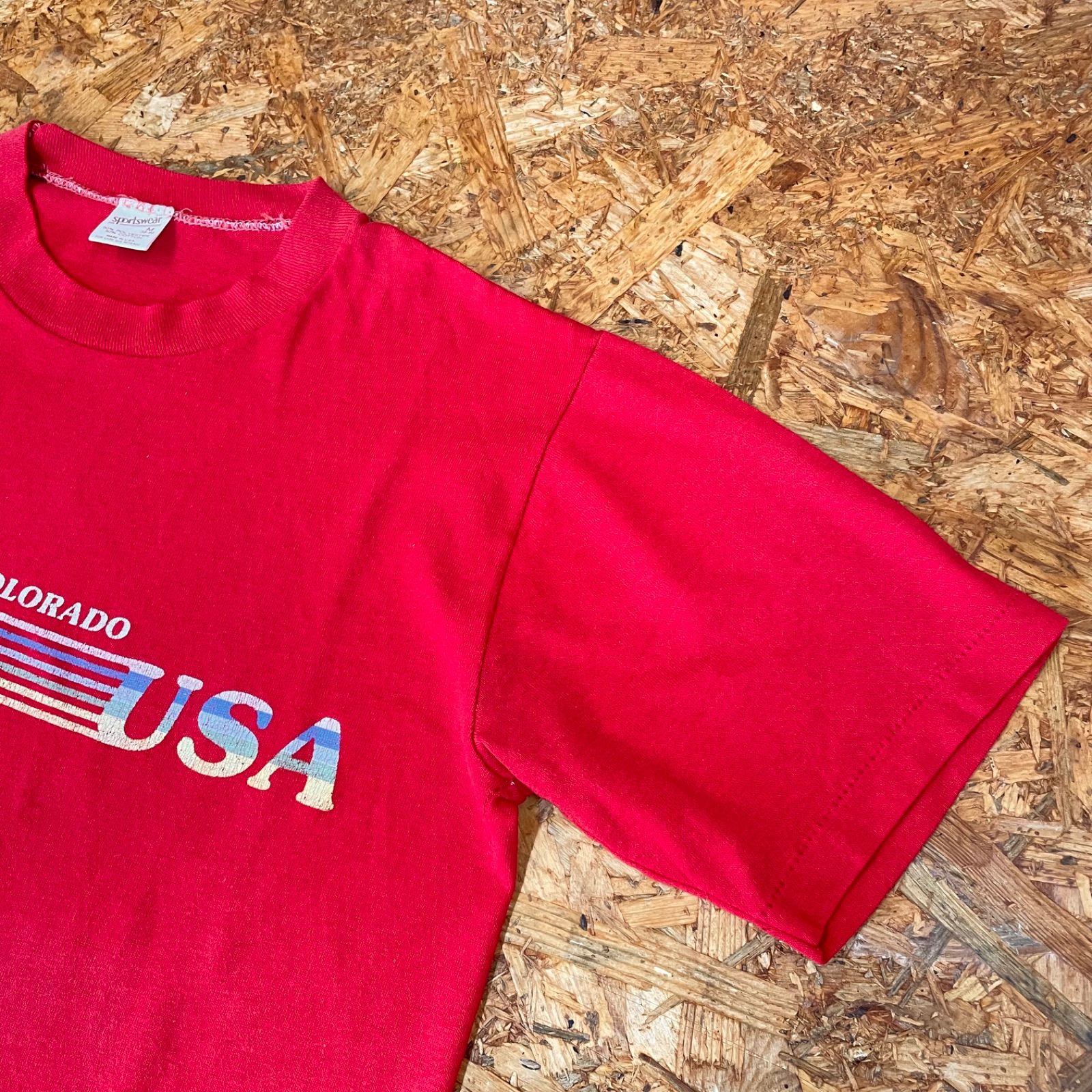 70s USA製 sportswear Tシャツ M レッド 旧タグ 半袖 US古着 70年代 