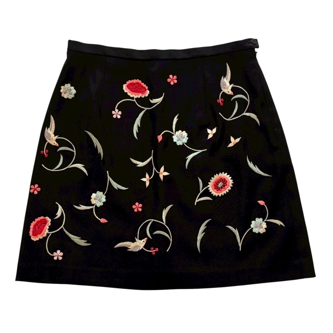 VIVIENNE TAM ヴィヴィアンタム 台形スカート 黒 花 鳥 総柄 ミニスカート レディース サイズ1 Mサイズ