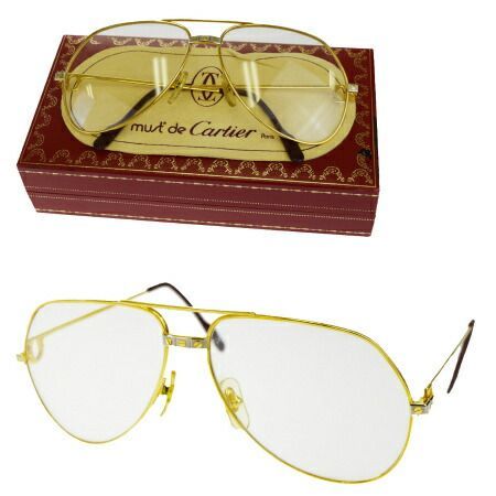 【中古】 美品 カルティエ Cartier サントス ヴァンドーム メガネフレーム ゴールド ボルドーレッド メタル ケース メガネ拭き付き 86BF430