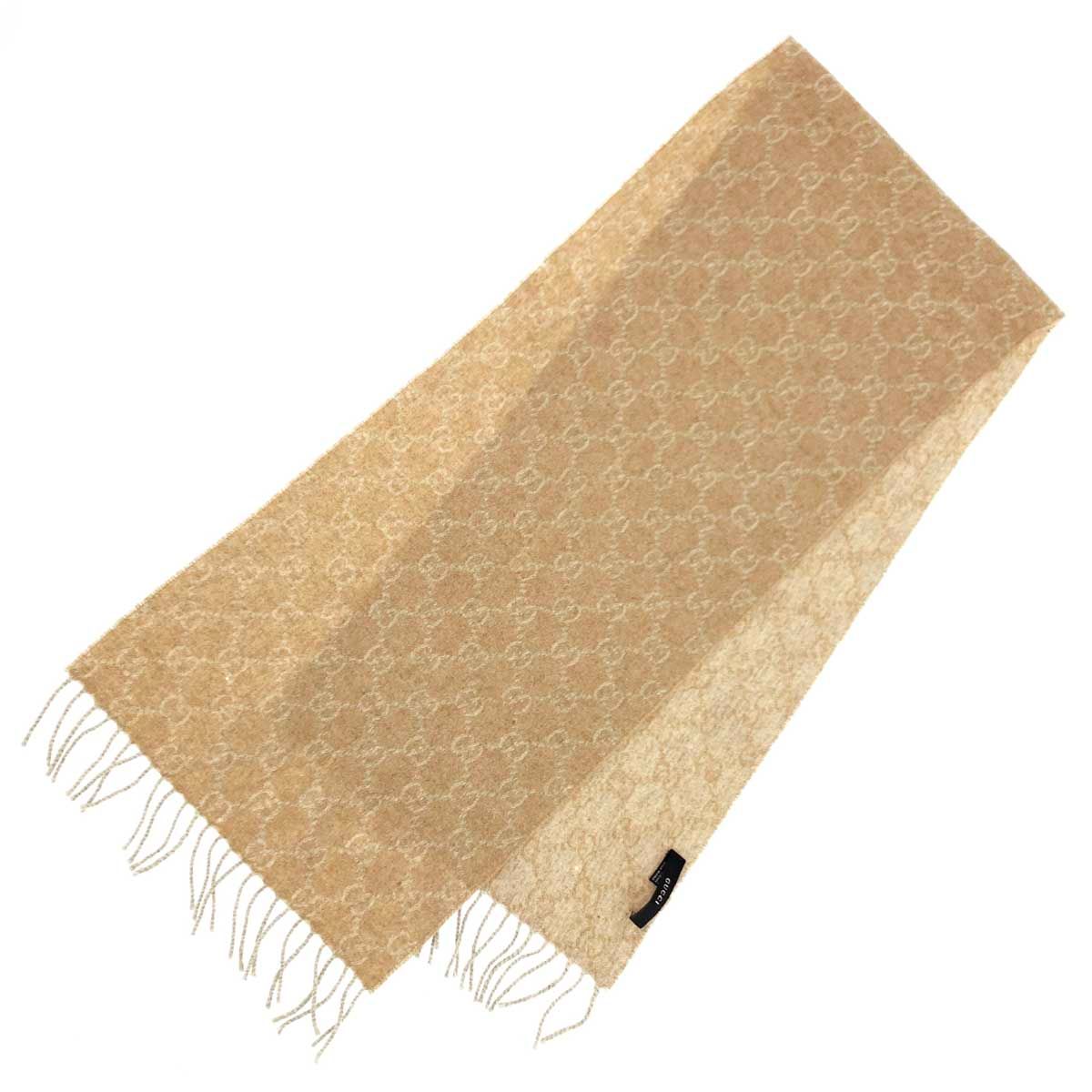 GUCCI 100%カシミア マフラー ベージュ×ブラウン GUCCI グッチ マフラー ベージュ GG柄 カシミヤ100% レディース