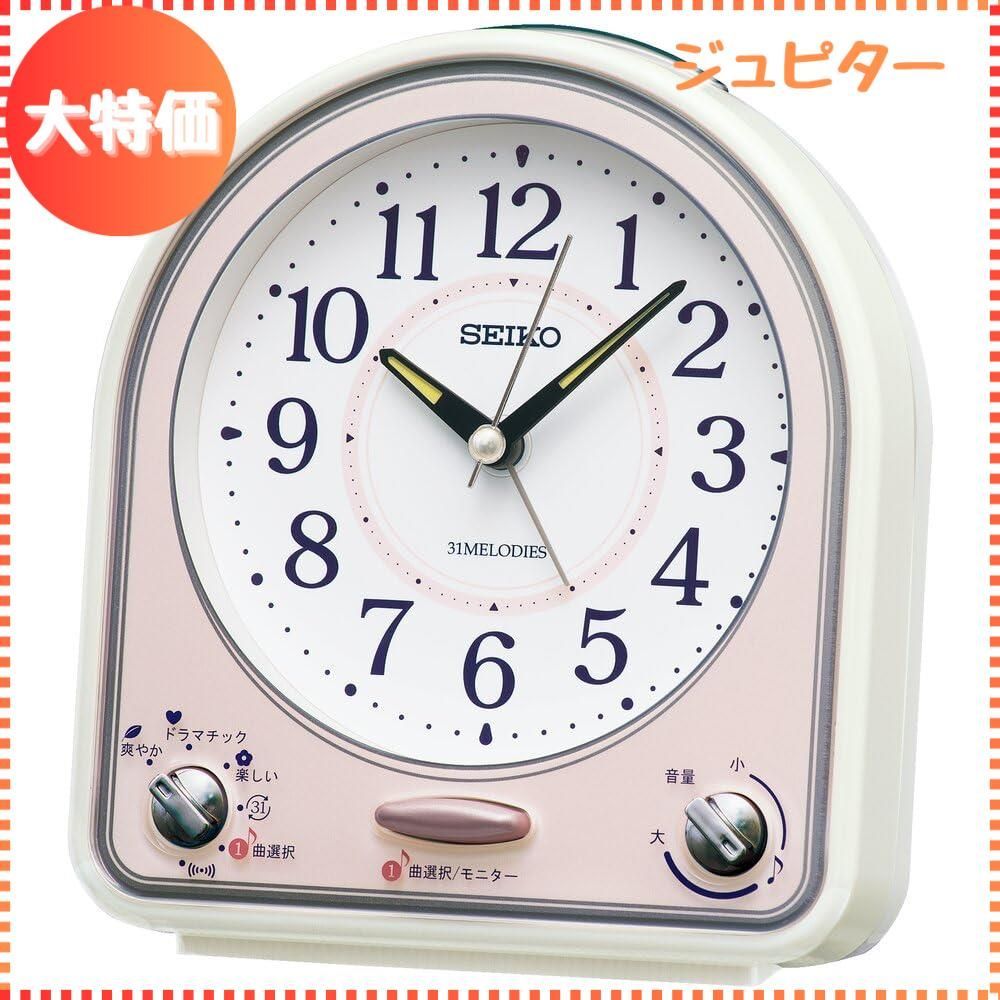 【迅速発送】セイコークロック(Seiko Clock) 目覚まし時計 置き時計 アナログ 31曲 メロディ アラーム 白パール・一部ピンクパール 139×126×70mm QM750P