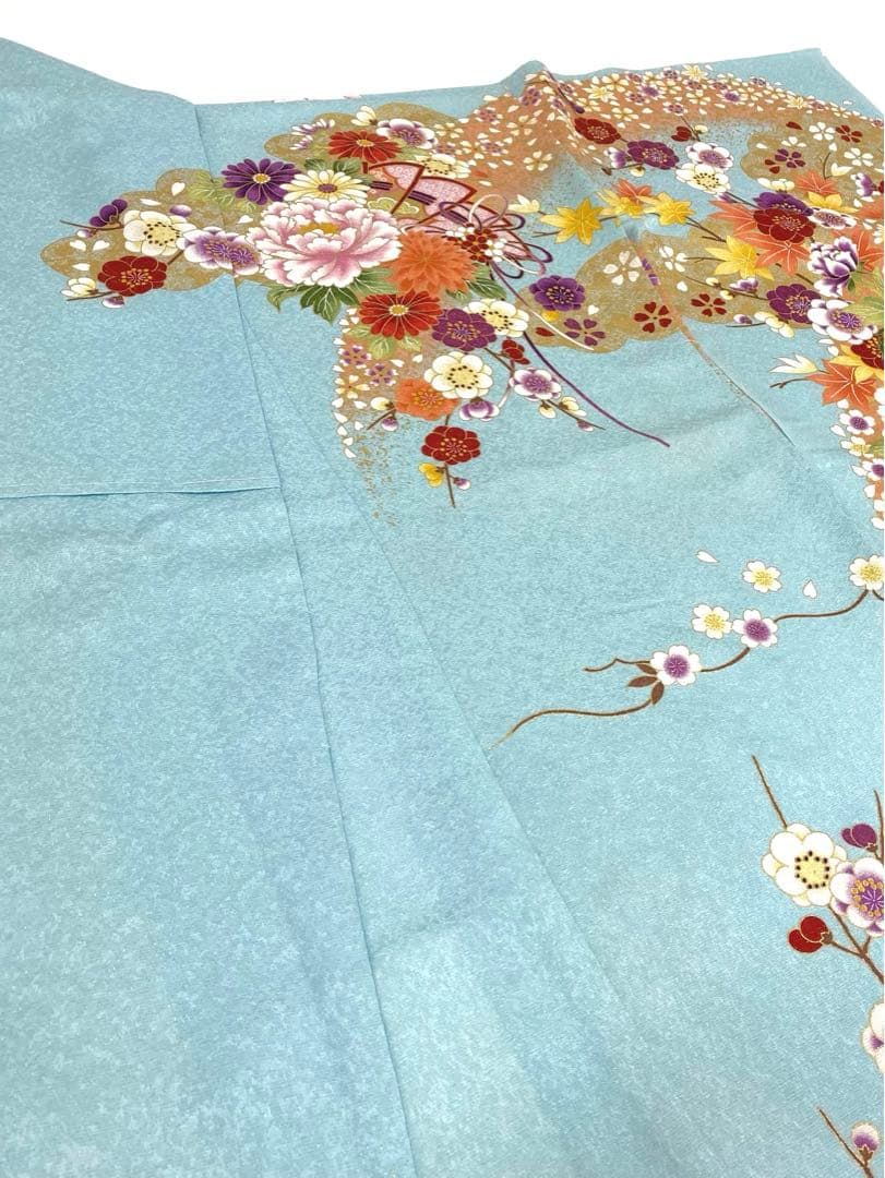 振袖 仮絵羽 銀通し 金駒 金彩 紋意匠 牡丹 正絹 未仕立て品 八掛付き