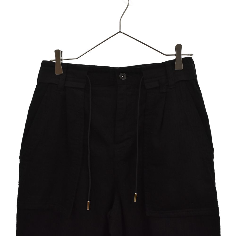 サカイ　ハーフパンツ　ストライプ　ベルト　ブラック　2　異素材ドッキング　切替 sacai - sacai 新品 21ss 切替 ハーフパンツ サカイ
