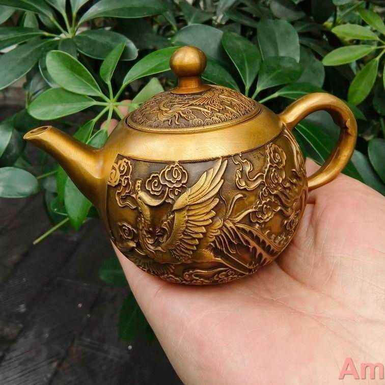 【楽天スーパーセール】 銅器 浮彫龍鳳茶壺 メルカリ - 置物 工芸品 装飾品 茶道具 酒壺 工芸品