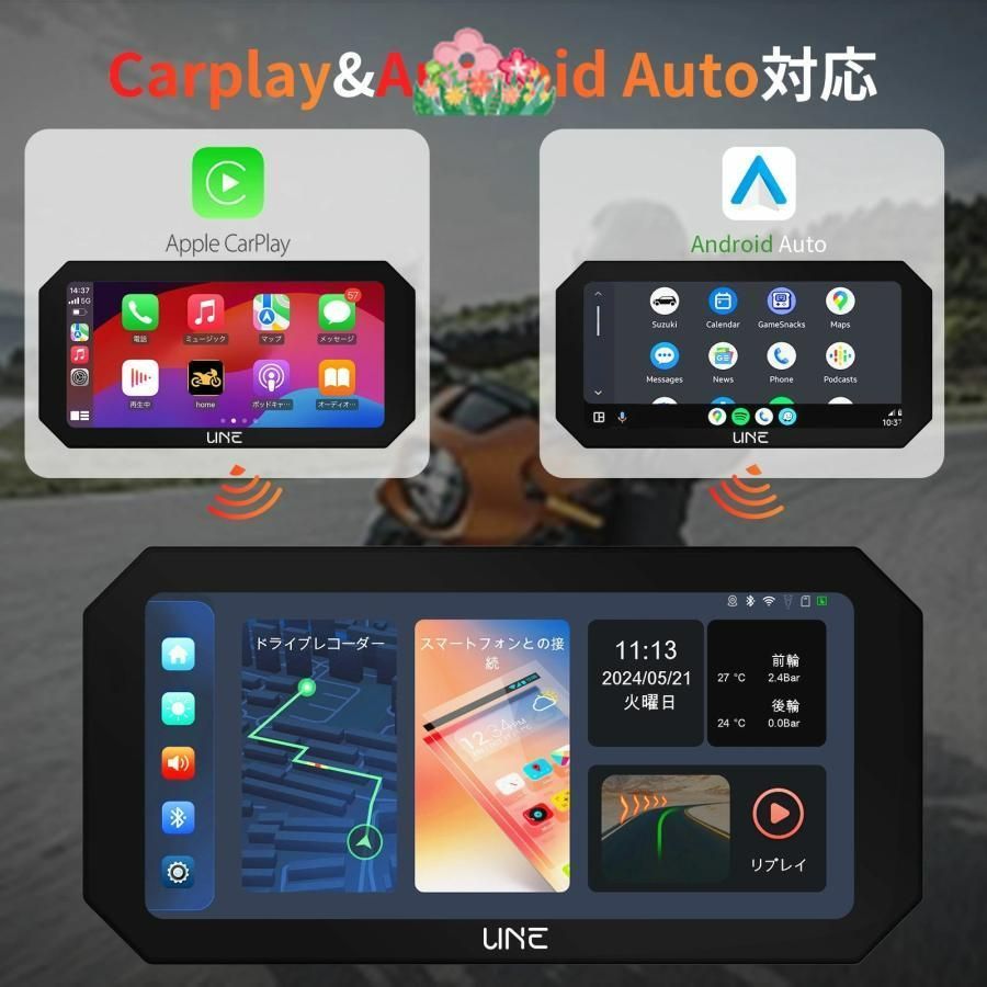 新品☆carplay Android Autoカーナビ ドライブレコーダー ドライブレコーダー バイク用 Carplay Android auto ナビ カー