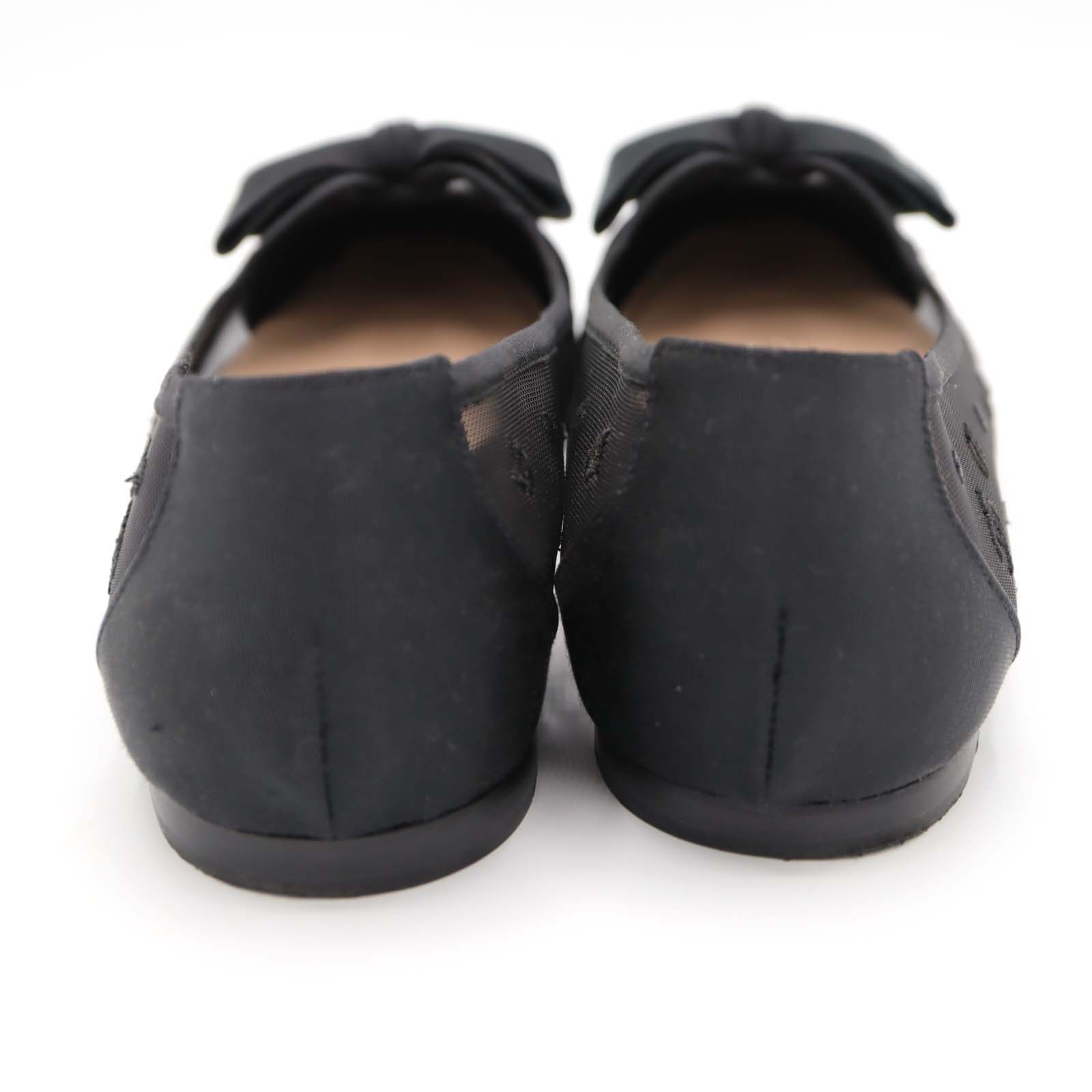 CHANEL シャネル フラットシューズ 38C 25cm メッシュ ドット パンプス ブラック 靴 箱袋有 H21003