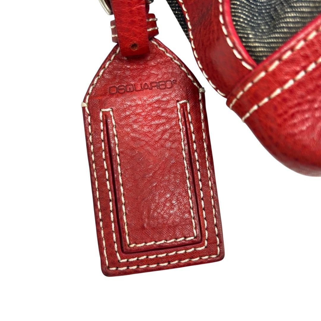 希少 2189 DSQUARED2 ハンドバッグ 巾着 デニム レザー レッド 希少 2189 DSQUARED2 ハンドバッグ 巾着 デニム レザー レッド