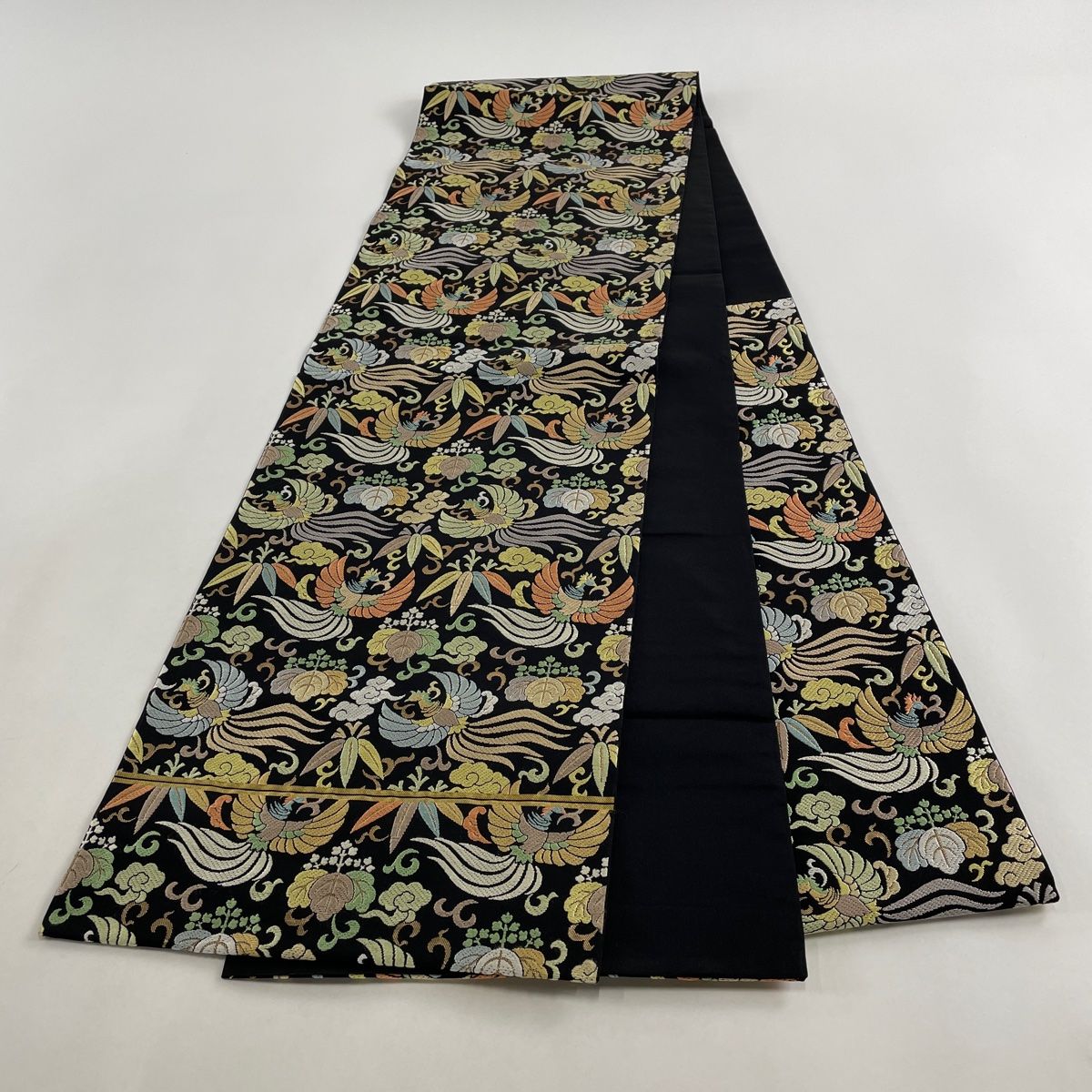 ユ54新品名古屋帯 全通柄　唐織　唐花地紋　正絹　着物 帯　仕立て上り　美品 ユ54袋帯未使用 唐織 花 蝶 リバーシブル 着物 帯 仕立て上り 美