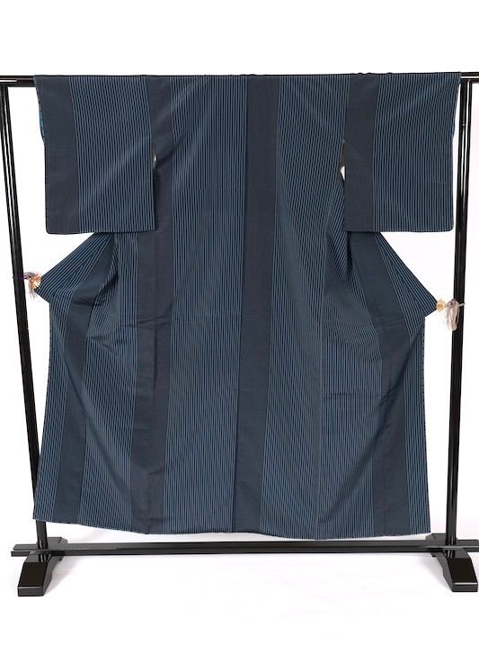 浜紬 新品未使用品 藍濃淡 縞 T596 - メルカリ