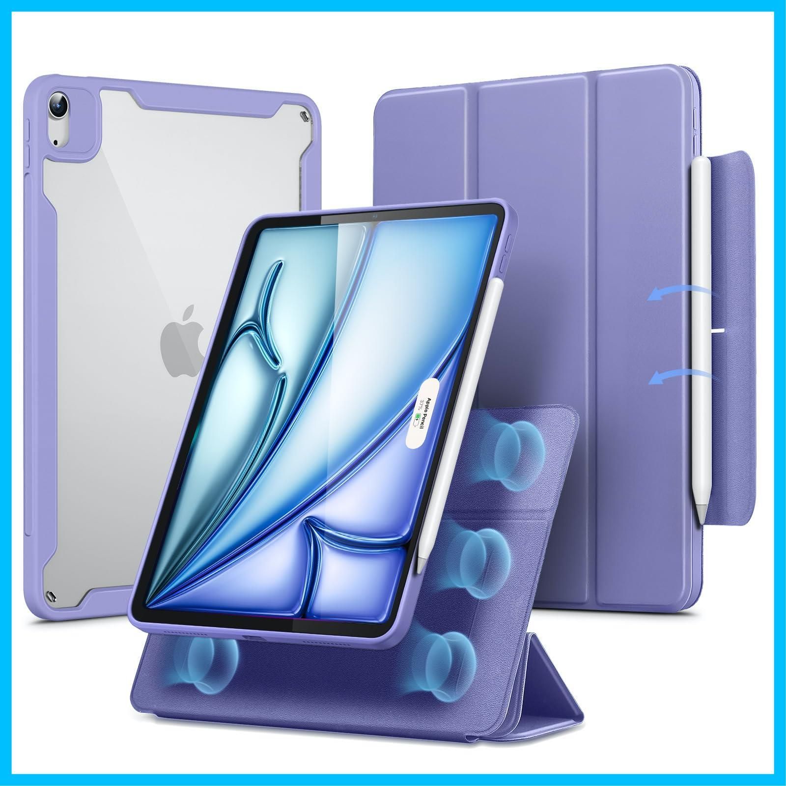 ケース M2 (2024、第6世代)、iPad 11インチ Air 第5/4世代 ケース(2022/2020)専用 Air Pencilホルダー付き 取り外し可能マグネットカバー 縦置き/横置きスタンド iPad Pencil Pro/USB-C完全対応 Re