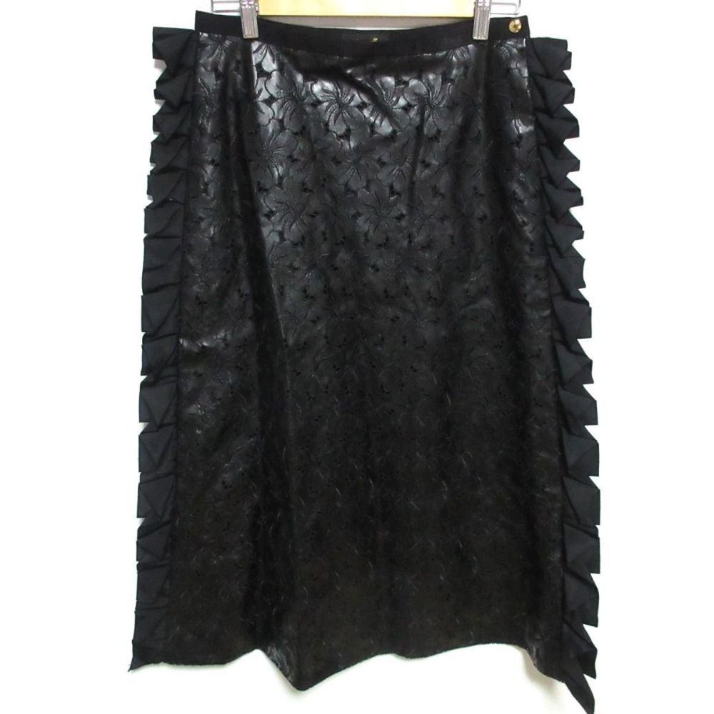 Drawer ドゥロワー WINTER2 フェイクレザーエンブロダイリーフリル スカート 40 ブラック レディース 古着