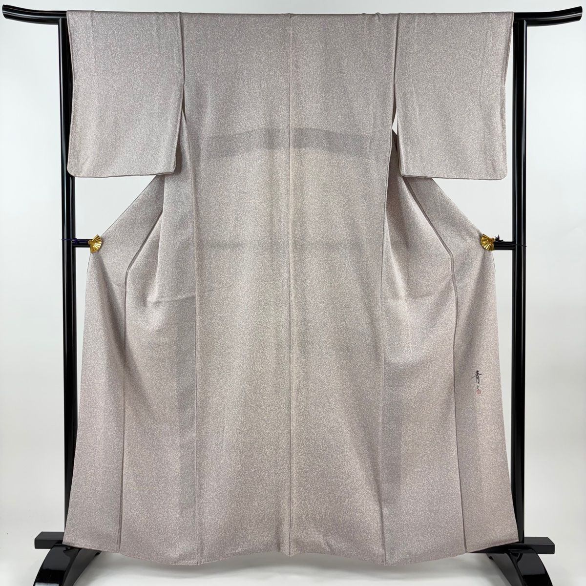 小紋 身丈162cm 裄丈64cm M 袷 松井青々 落款 幾何学模様 縮緬 ピンク  