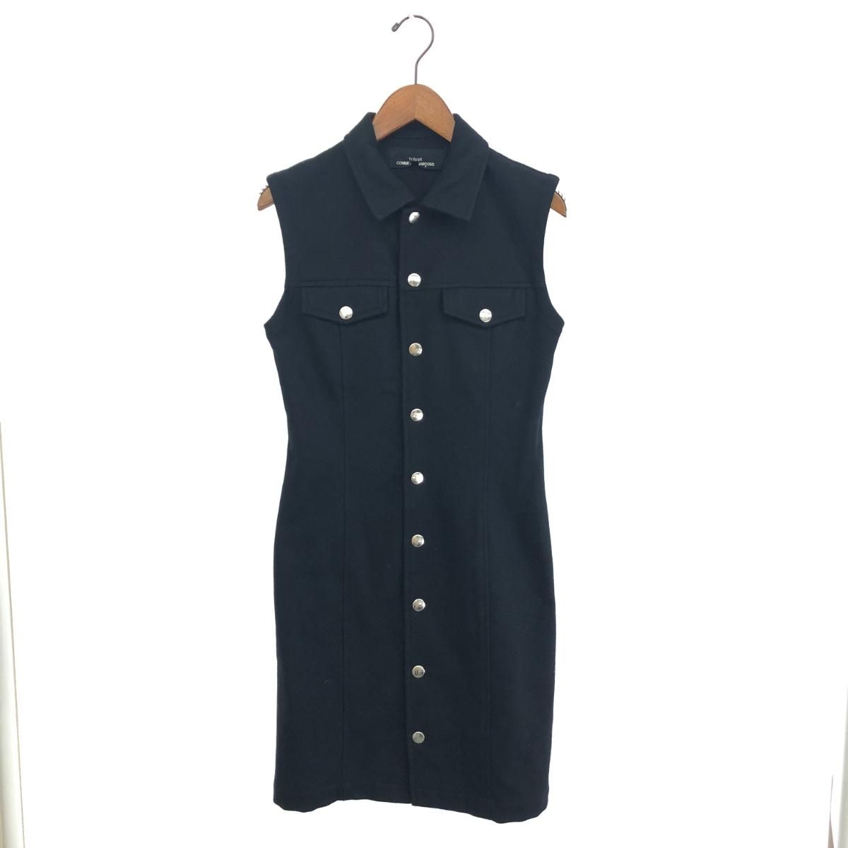 良好 COMME des GARCONS トリココムデギャルソン ボタンデザイン ノースリーブ ワンピース サイズ S ブラック ウール レディース 243001000936