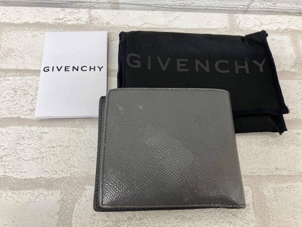 GIVENCHY ジバンシィ 二つ折り財布 小銭入れあり グレー レザー メンズ 状態要
