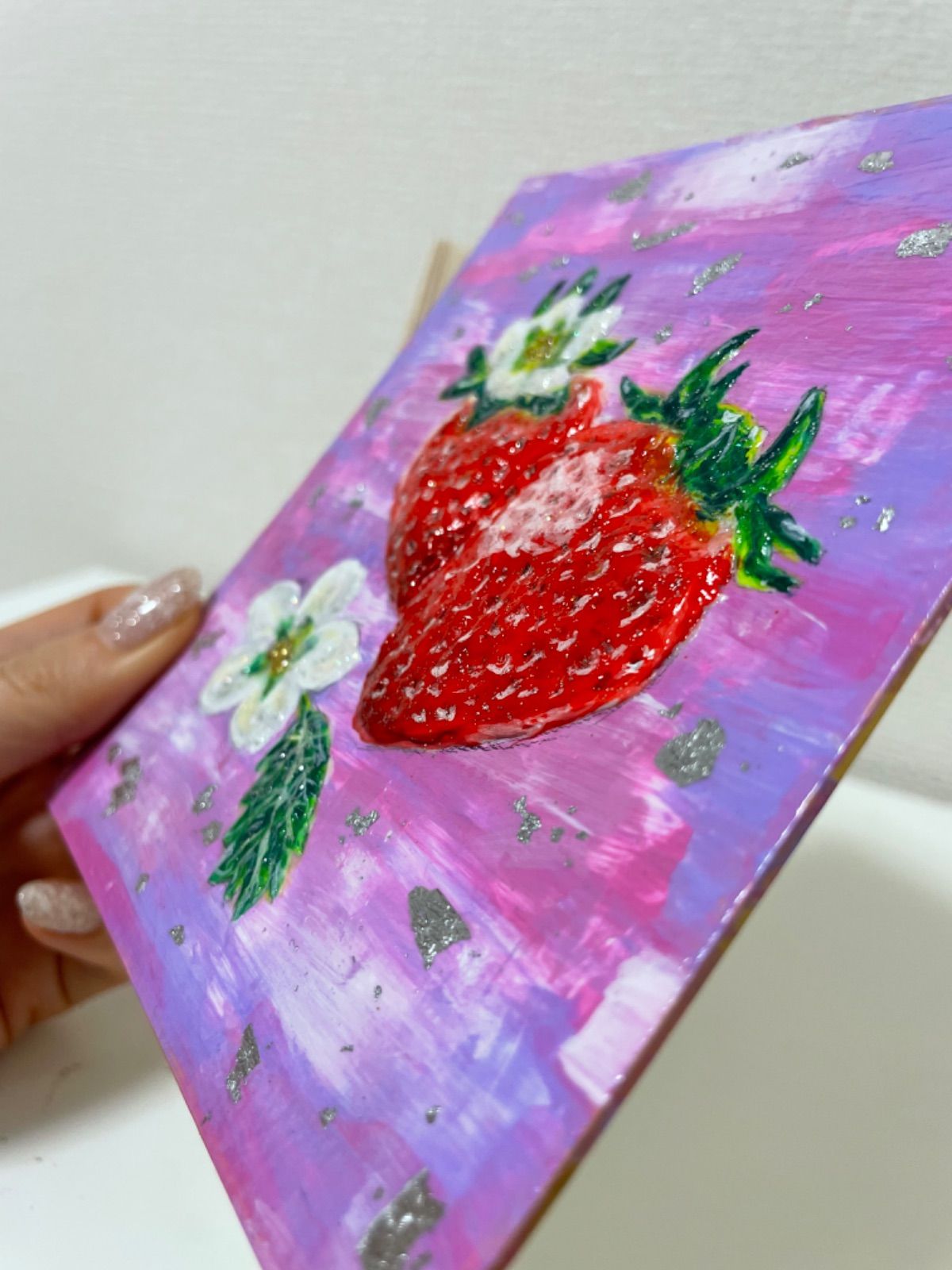 メルカリshops ゆめかわ いちご 食品サンプル アクリル絵画