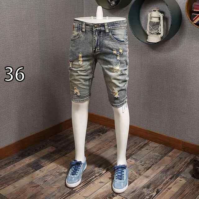 [36 ]メンズ ファッション 服  オシャレ シンプル 大人 かっこいい 大きいサイズ ストリート 紳士服 夏 薄手 レトロ 韓国スタイル 五分丈 デニム パンツ 女子 ストレッチ ダメージ 加工 ミッド パンツ