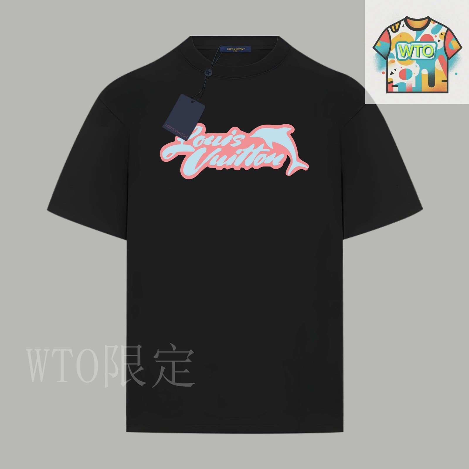 今日特価】Louis Vuitton Cartoon Dolphin Logo Print Cotton T
