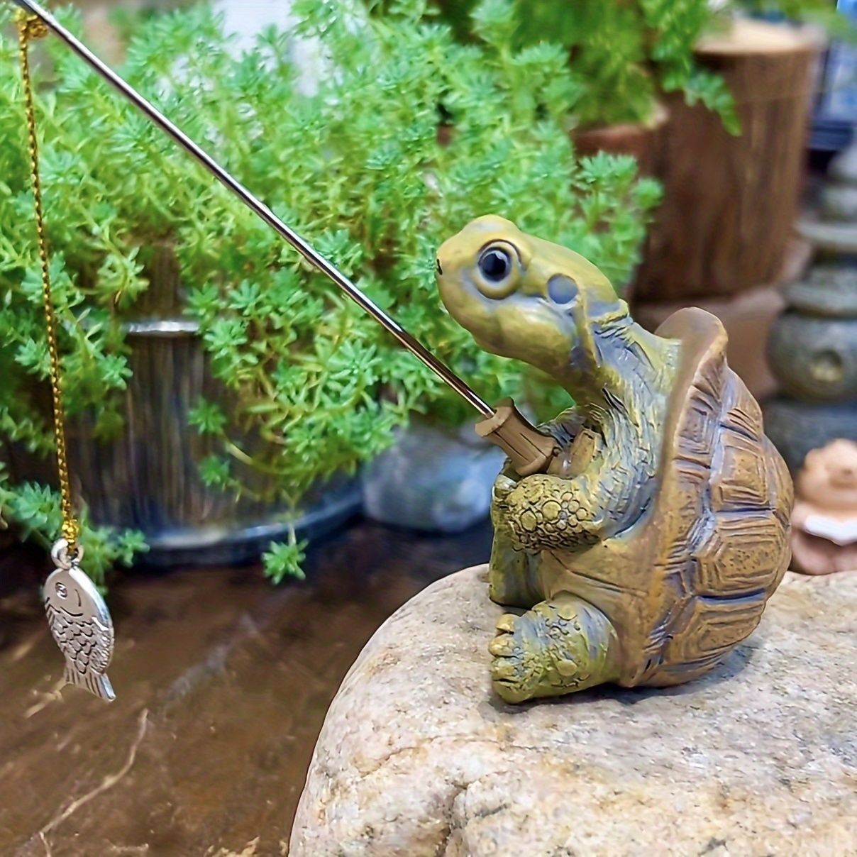 置物 オブジェ ガーデンオーナメント 釣りをしている亀 かめ カメ 屋外