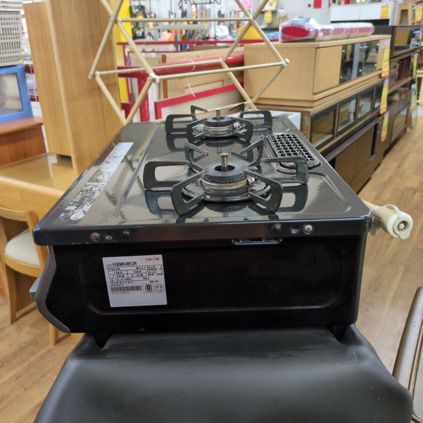 J342 ☆ｸﾞﾘﾙ使用感☆Rinnai☆都市ガスコンロ☆水無し片面焼きグリル  