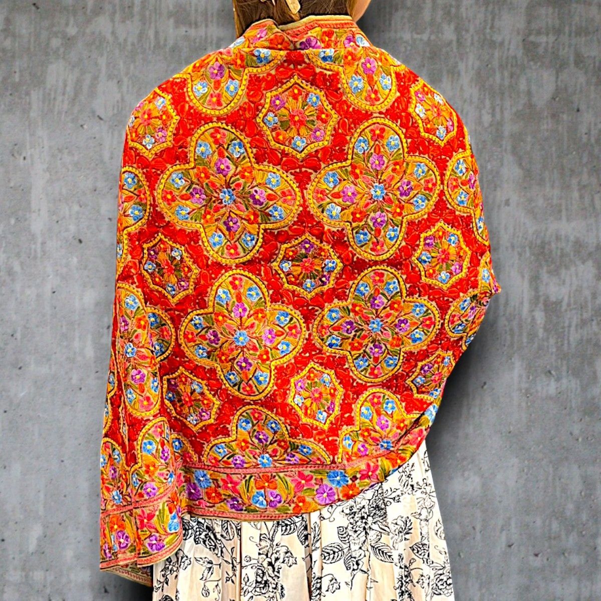 ショール ストール シルク 大判 パシュミナ カシミール刺繍 小花柄 